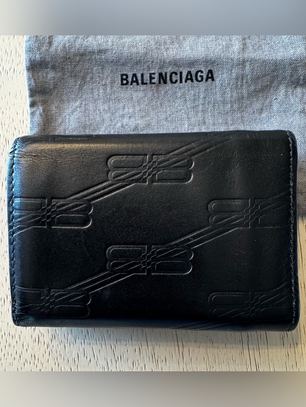 Balenciaga Black Embossed Logo Leather Mini Cash Wallet